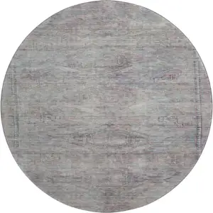 Photo of 8' Pewter Gray And Charcoal Abstract Geometric Washable Round Rug With UV Protection