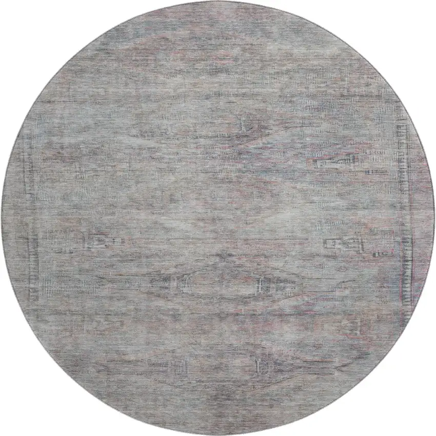 8' Pewter Gray And Charcoal Abstract Geometric Washable Round Rug With UV Protection Photo 1