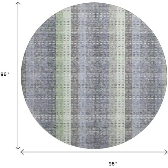 8' Pewter Gray And Green Plaid Washable Round Rug With UV Protection Photo 9