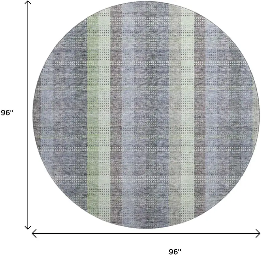 8' Pewter Gray And Green Plaid Washable Round Rug With UV Protection Photo 9