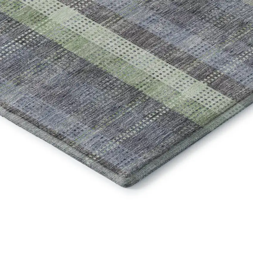 8' Pewter Gray And Green Plaid Washable Round Rug With UV Protection Photo 6