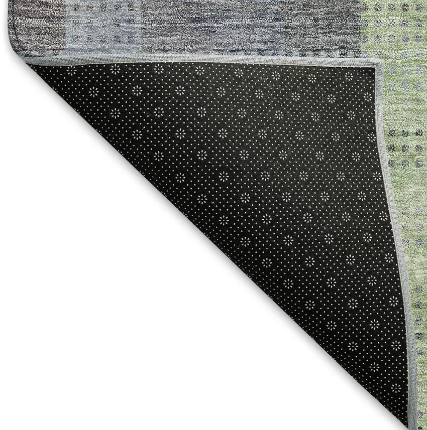 8' Pewter Gray And Green Plaid Washable Round Rug With UV Protection Photo 5