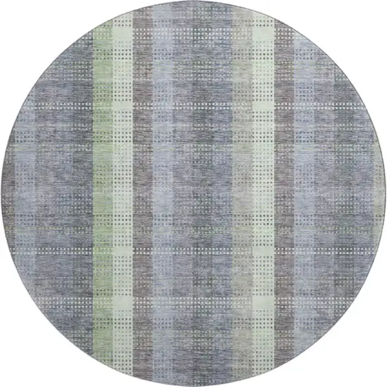 8' Pewter Gray And Green Plaid Washable Round Rug With UV Protection Photo 1