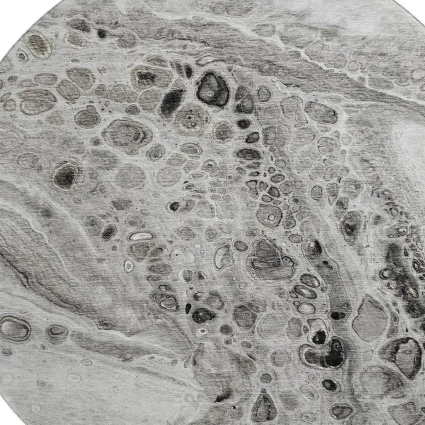 8' Pewter Gray And Silver Abstract Washable Round Rug With UV Protection Photo 3