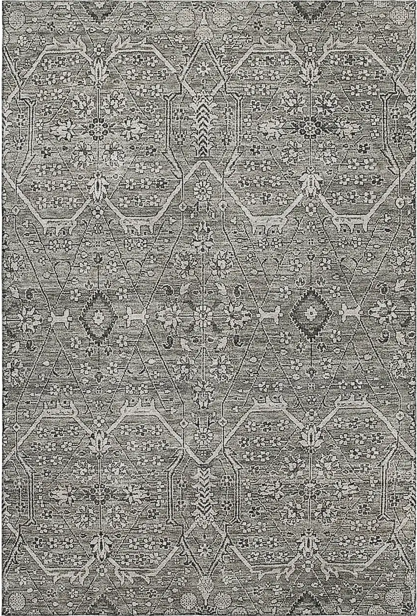 8' Pewter Gray And Silver Floral Washable Area Rug With UV Protection Photo 1