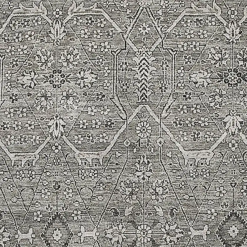 8' Pewter Gray And Silver Floral Washable Area Rug With UV Protection Photo 2