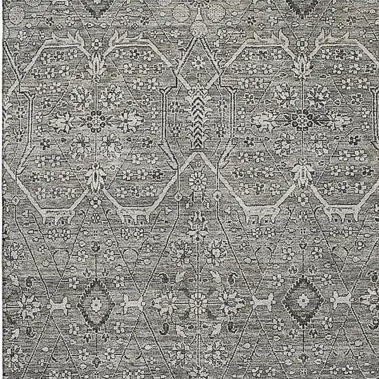 8' Pewter Gray And Silver Floral Washable Area Rug With UV Protection Photo 4