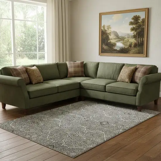 8' Pewter Gray And Silver Floral Washable Area Rug With UV Protection Photo 2