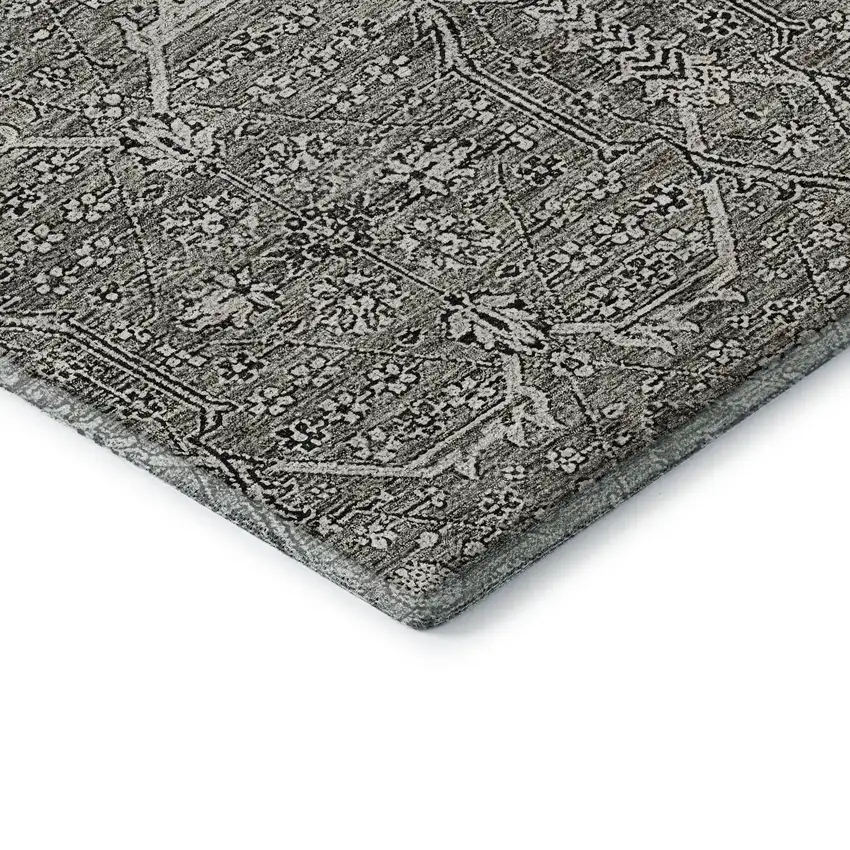 8' Pewter Gray And Silver Floral Washable Area Rug With UV Protection Photo 7