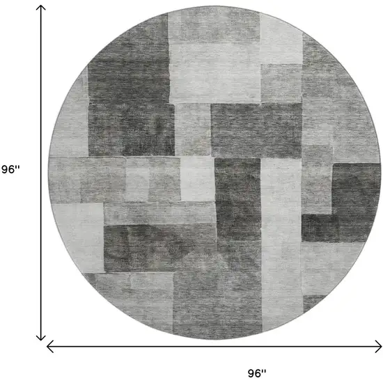 8' Pewter Gray And Silver Geometric Washable Round Rug With UV Protection Photo 9