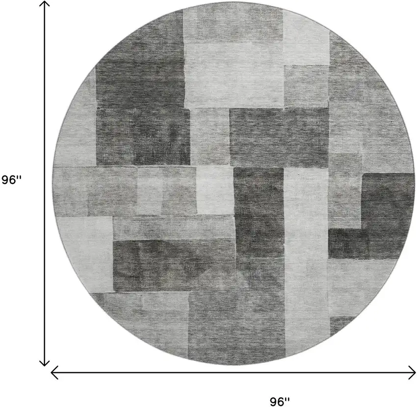 8' Pewter Gray And Silver Geometric Washable Round Rug With UV Protection Photo 9