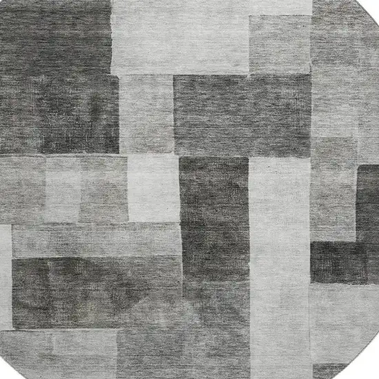 8' Pewter Gray And Silver Geometric Washable Round Rug With UV Protection Photo 2