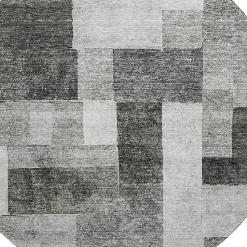 8' Pewter Gray And Silver Geometric Washable Round Rug With UV Protection Photo 2