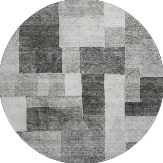 8' Pewter Gray And Silver Geometric Washable Round Rug With UV Protection Photo 3