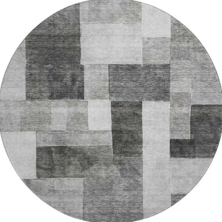 8' Pewter Gray And Silver Geometric Washable Round Rug With UV Protection Photo 3