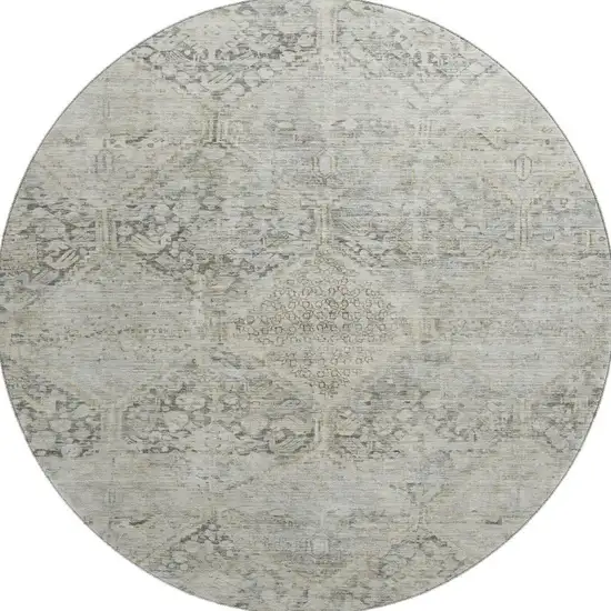 8' Pewter Gray And Silver Geometric Washable Round Rug With UV Protection Photo 3