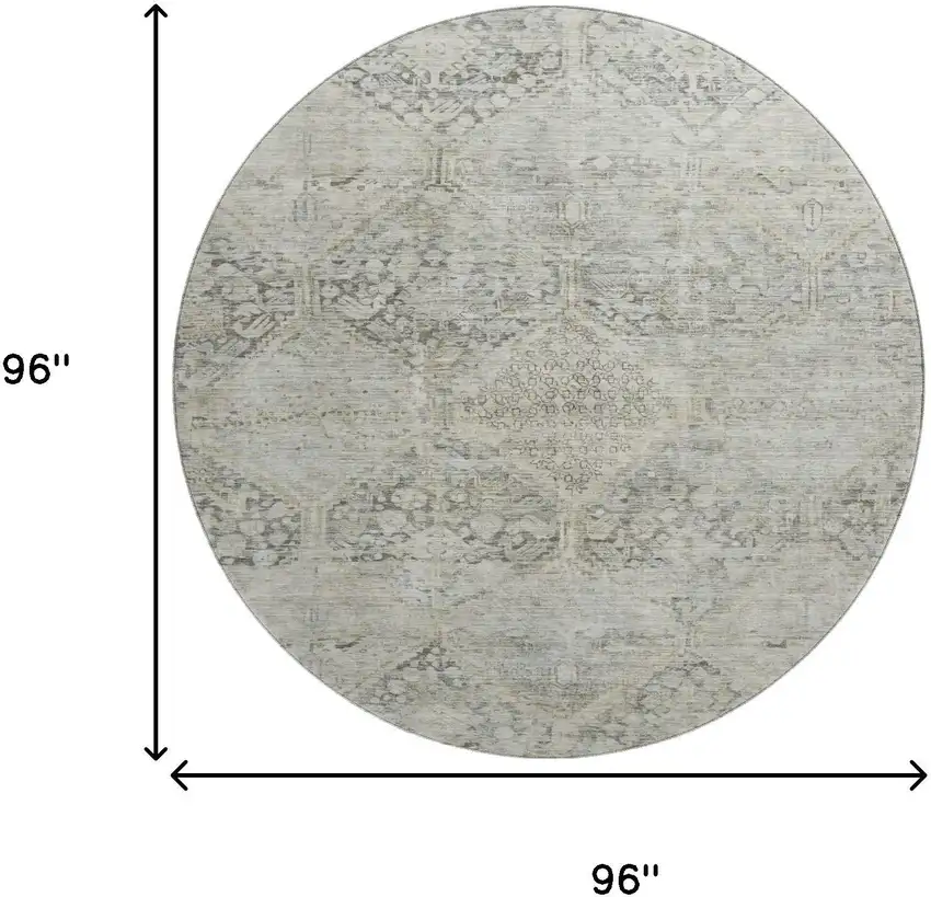 8' Pewter Gray And Silver Geometric Washable Round Rug With UV Protection Photo 9
