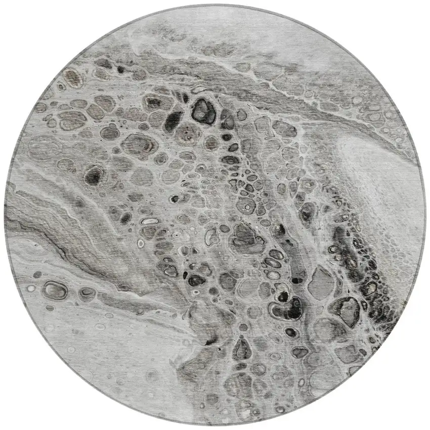8' Pewter Gray And Silver Round Abstract Washable Indoor Outdoor Area Rug Photo 3