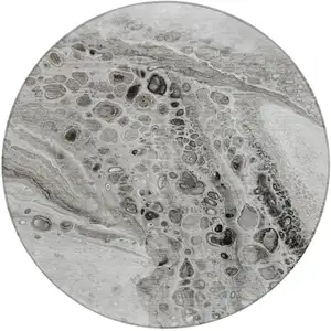 Photo of 8' Pewter Gray And Silver Round Abstract Washable Indoor Outdoor Area Rug