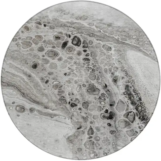 8' Pewter Gray And Silver Round Abstract Washable Indoor Outdoor Area Rug Photo 1