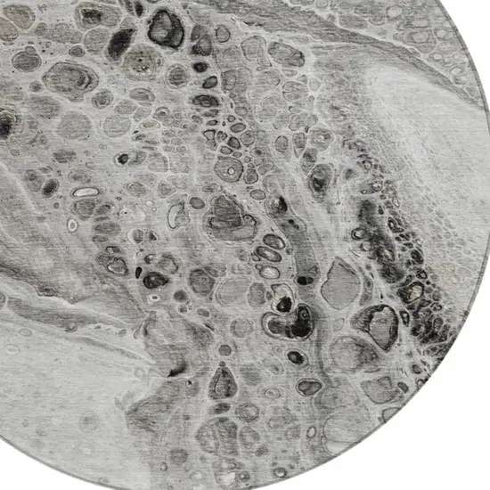 8' Pewter Gray And Silver Round Abstract Washable Indoor Outdoor Area Rug Photo 8