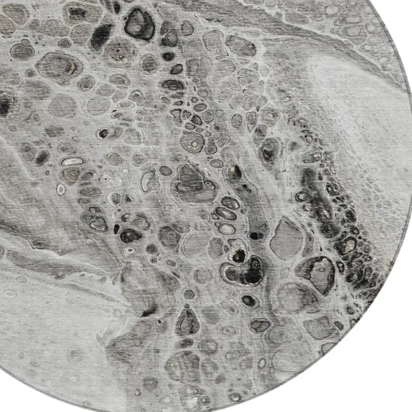 8' Pewter Gray And Silver Round Abstract Washable Indoor Outdoor Area Rug Photo 8