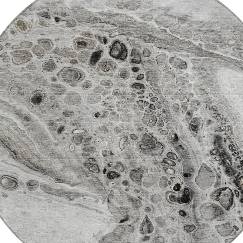 8' Pewter Gray And Silver Round Abstract Washable Indoor Outdoor Area Rug Photo 4