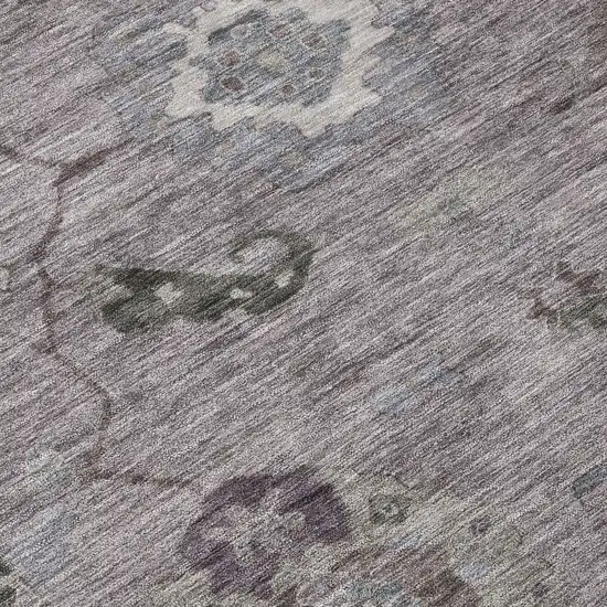 8' Pewter Gray And Silver Round Floral Medallion Washable Indoor Outdoor Area Rug Photo 9