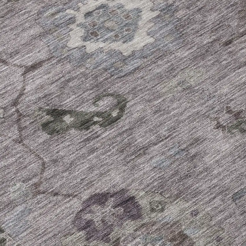 8' Pewter Gray And Silver Round Floral Medallion Washable Indoor Outdoor Area Rug Photo 9