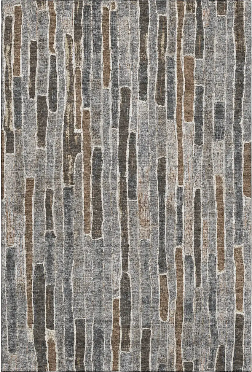 8' Pewter Gray And Silver Striped Washable Area Rug With UV Protection Photo 1