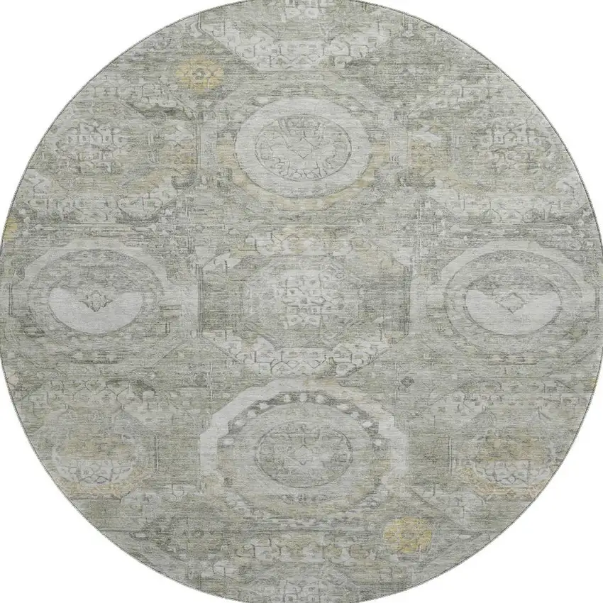 8' Pewter Gray And Wheat Mosaic Washable Round Rug With UV Protection Photo 3