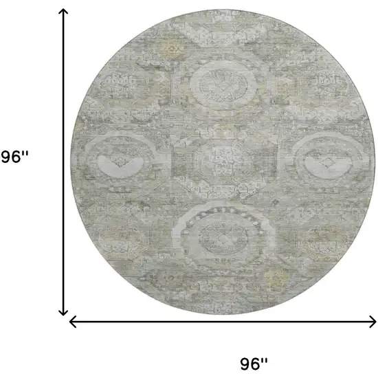 8' Pewter Gray And Wheat Mosaic Washable Round Rug With UV Protection Photo 9
