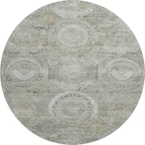 Photo of 8' Pewter Gray And Wheat Mosaic Washable Round Rug With UV Protection