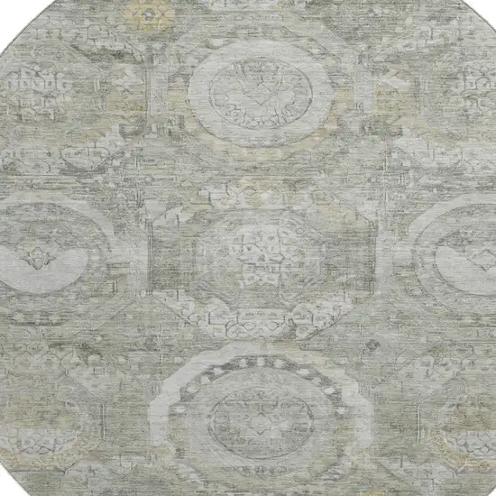 8' Pewter Gray And Wheat Mosaic Washable Round Rug With UV Protection Photo 2