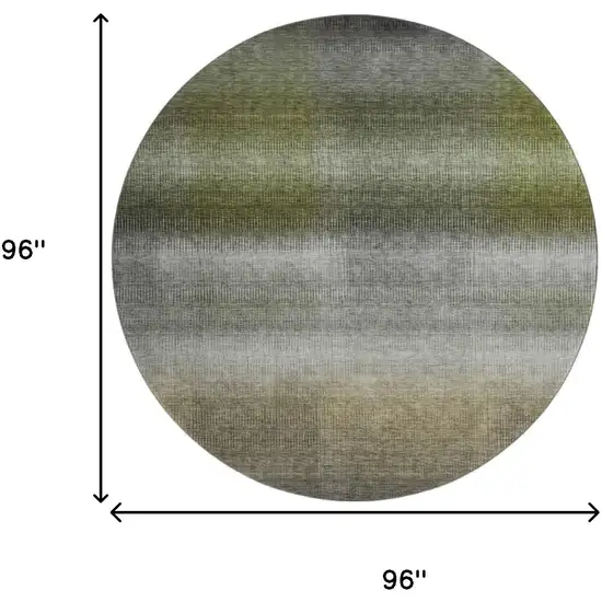 8' Pewter Green And Silver Striped Washable Round Rug With UV Protection Photo 9