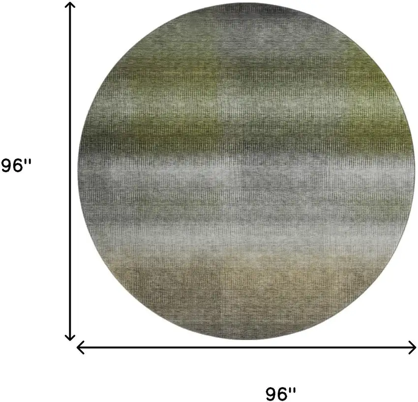 8' Pewter Green And Silver Striped Washable Round Rug With UV Protection Photo 9