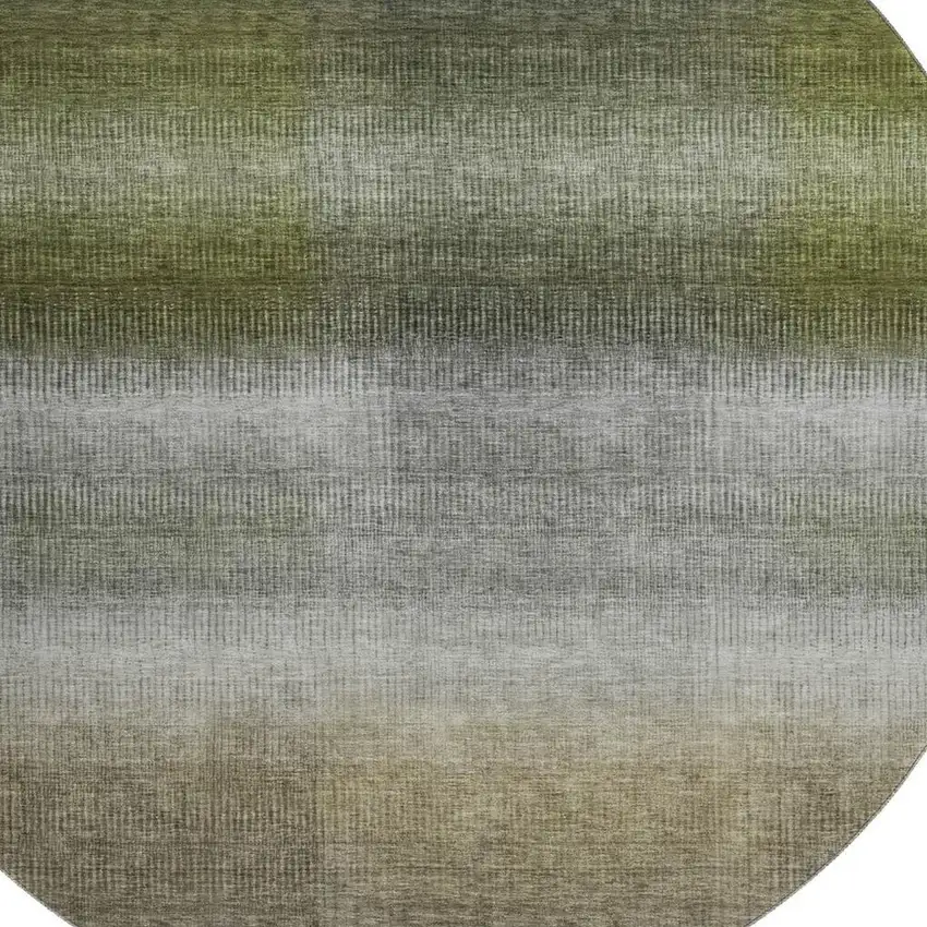 8' Pewter Green And Silver Striped Washable Round Rug With UV Protection Photo 2