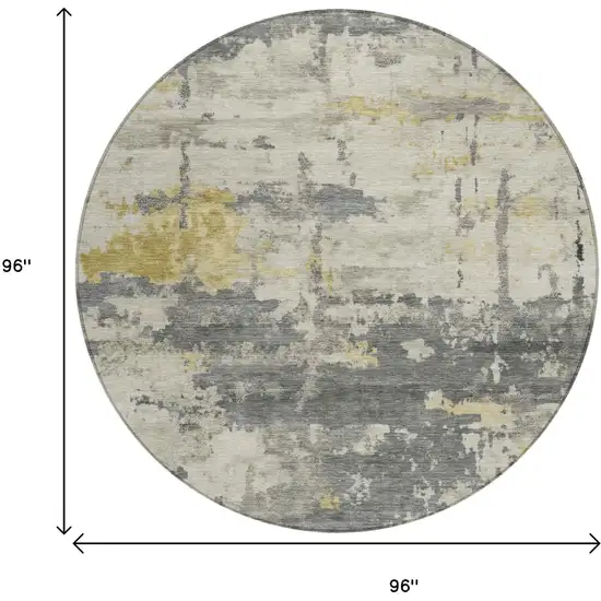 8' Pewter Ivory And Gold Round Abstract Washable Indoor Outdoor Area Rug Photo 7