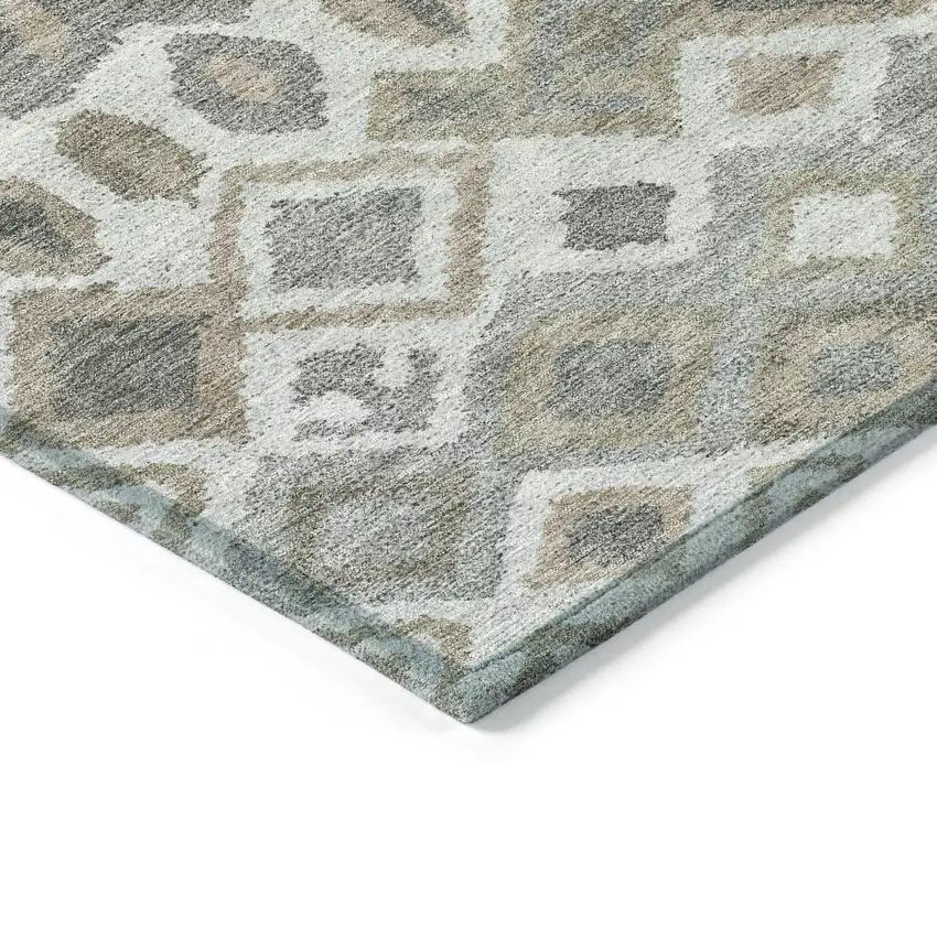 8' Pewter Ivory And Tan Round Geometric Washable Indoor Outdoor Area Rug Photo 6