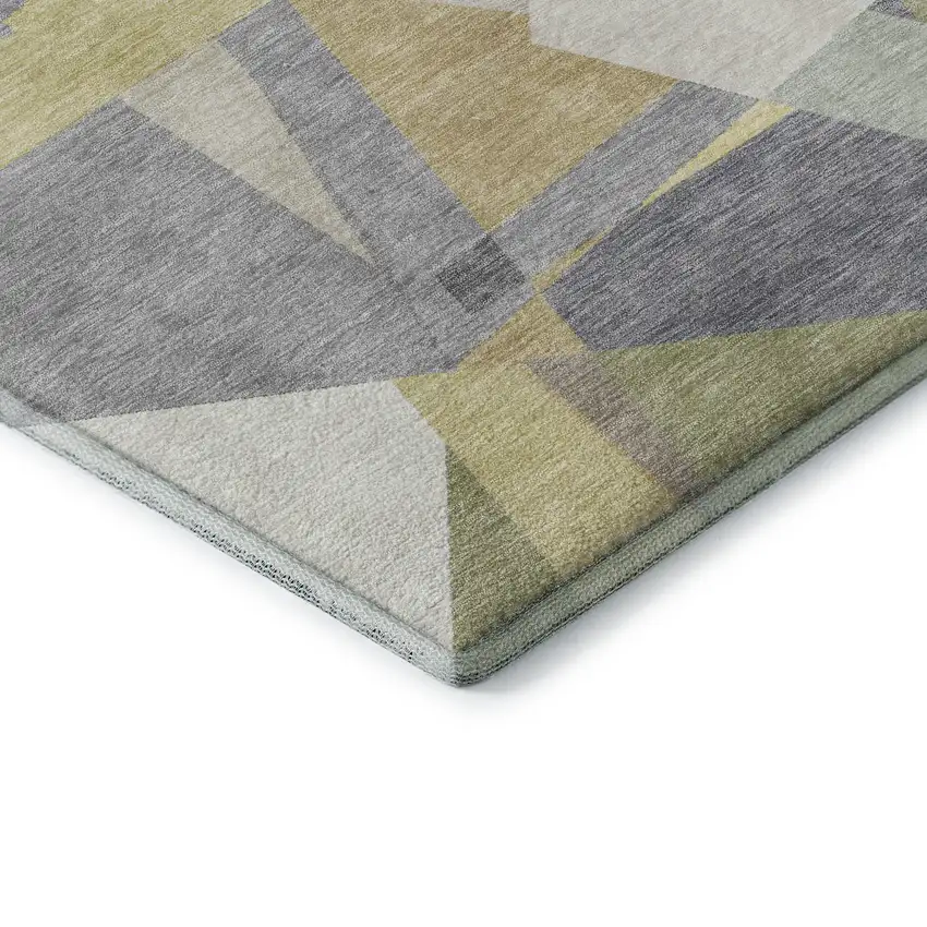 8' Pewter Ivory And Wheat Geometric Washable Round Rug With UV Protection Photo 6