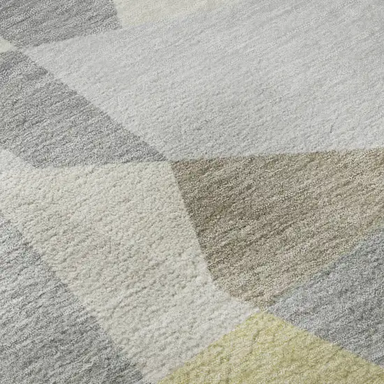 8' Pewter Ivory And Wheat Geometric Washable Round Rug With UV Protection Photo 9