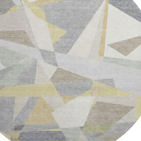 8' Pewter Ivory And Wheat Geometric Washable Round Rug With UV Protection Photo 2