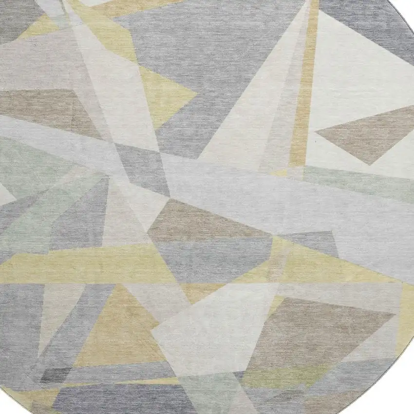 8' Pewter Ivory And Wheat Geometric Washable Round Rug With UV Protection Photo 2