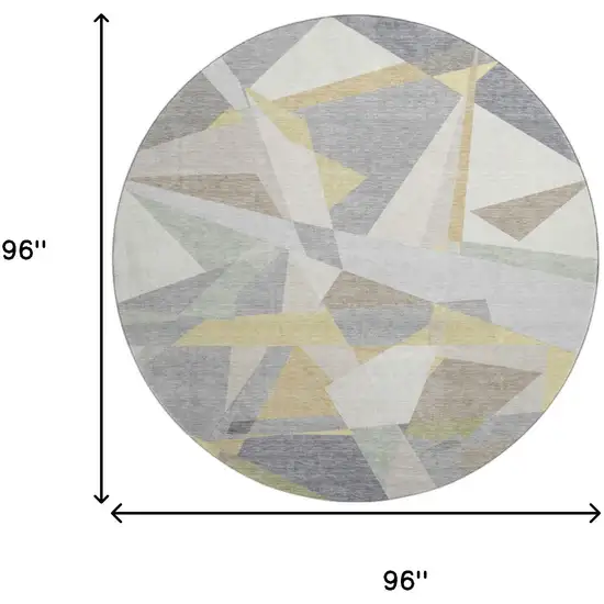 8' Pewter Ivory And Wheat Geometric Washable Round Rug With UV Protection Photo 9