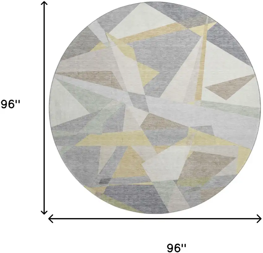 8' Pewter Ivory And Wheat Geometric Washable Round Rug With UV Protection Photo 9