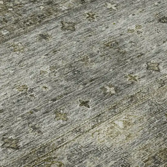 8' Pewter Olive Green And Beige Tribal Washable Round Rug With UV Protection Photo 8