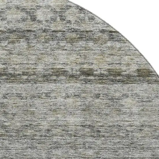 8' Pewter Olive Green And Silver Striped Washable Round Rug With UV Protection Photo 2