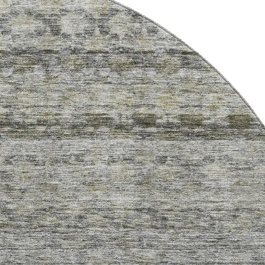 8' Pewter Olive Green And Silver Striped Washable Round Rug With UV Protection Photo 2