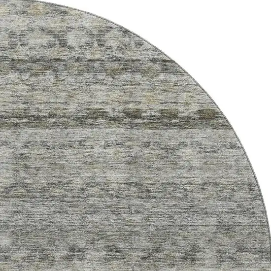 8' Pewter Olive Green And Silver Striped Washable Round Rug With UV Protection Photo 3