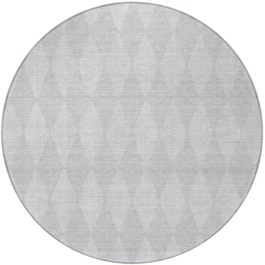 8' Pewter And Silver Round Geometric Washable Indoor Outdoor Area Rug Photo 4